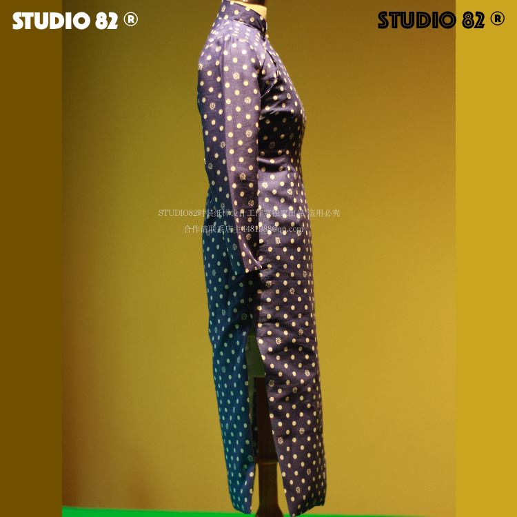 Digital Sewing Pattern of Long-Sleeve Cheongsam with Diagonal Placket and Zipper