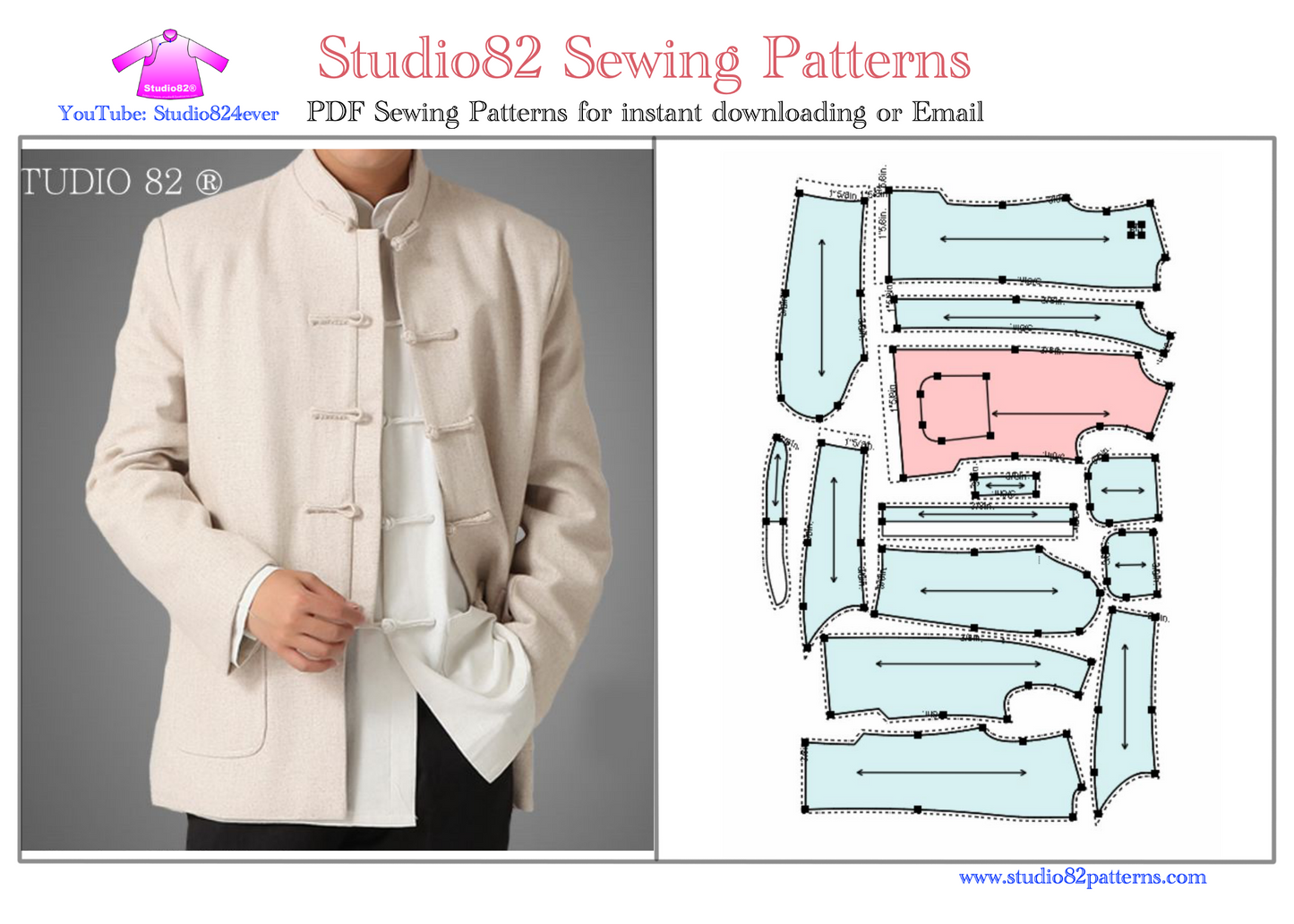 Traditional Tang Suit / Chinese Jacket/ Tangzhuang Pattern for Male