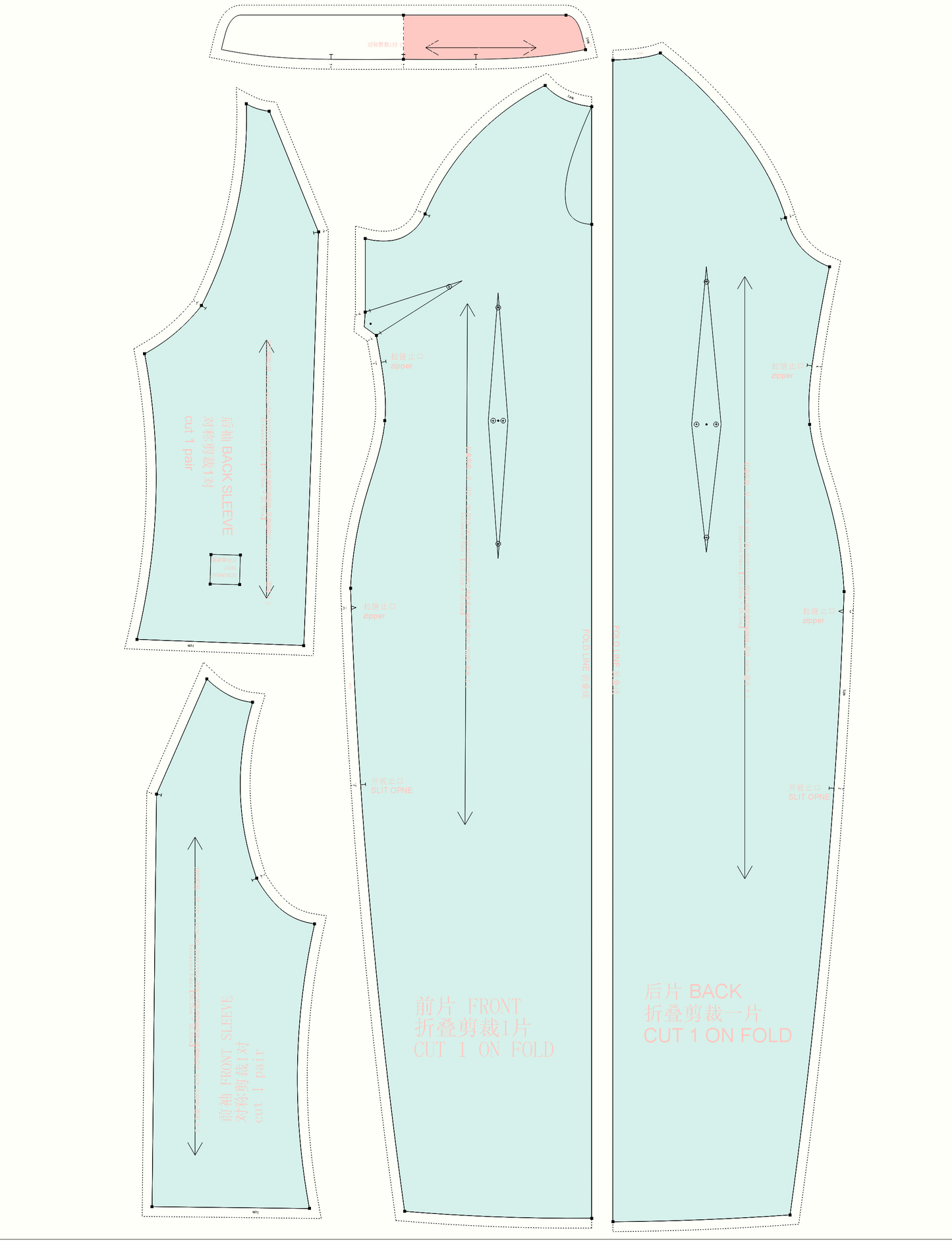 Digital Pattern of cheongsam gown with a water drop neckline and 3/4 sleeves