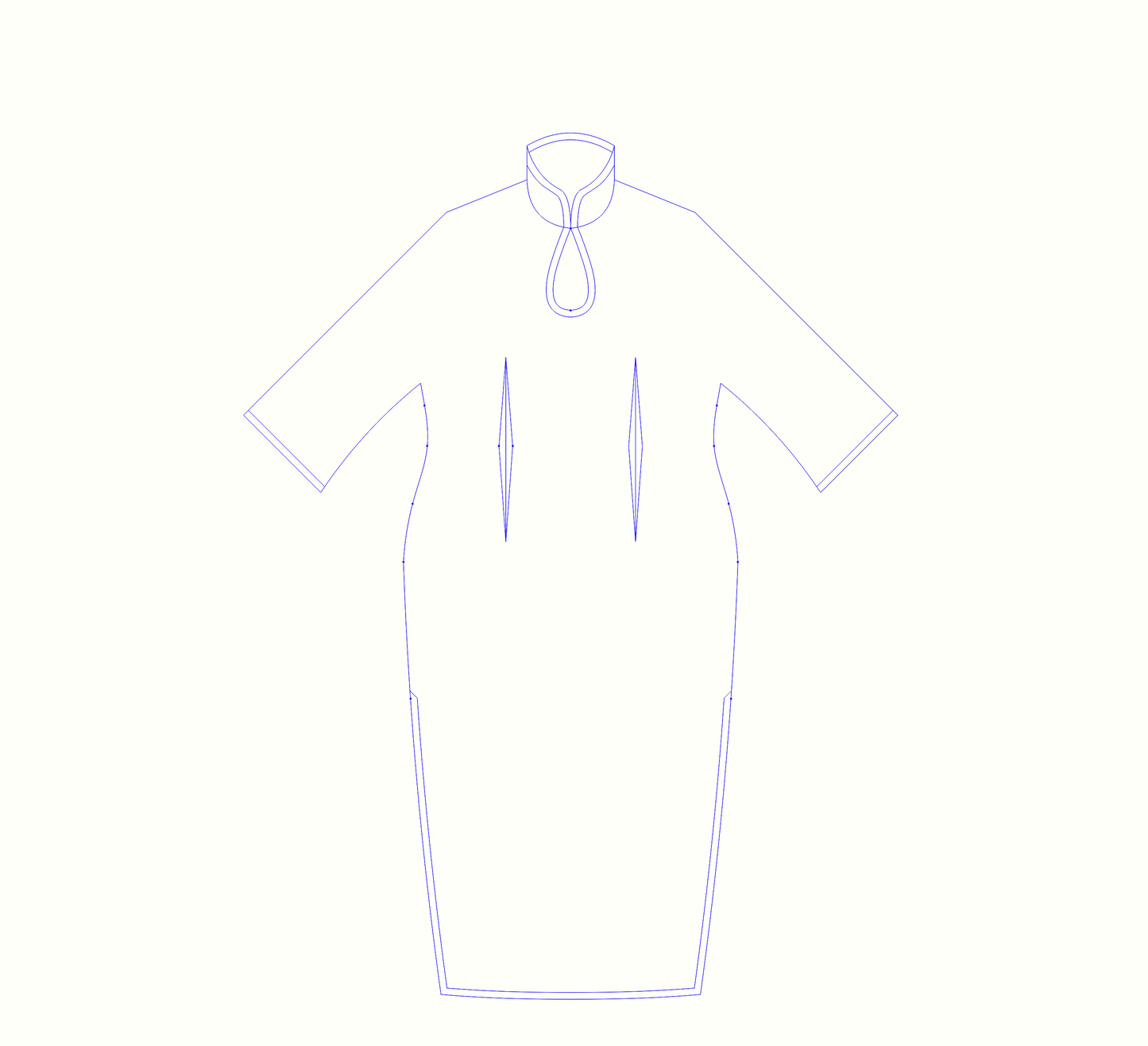 Digital Pattern of cheongsam gown with a water drop neckline and 3/4 sleeves