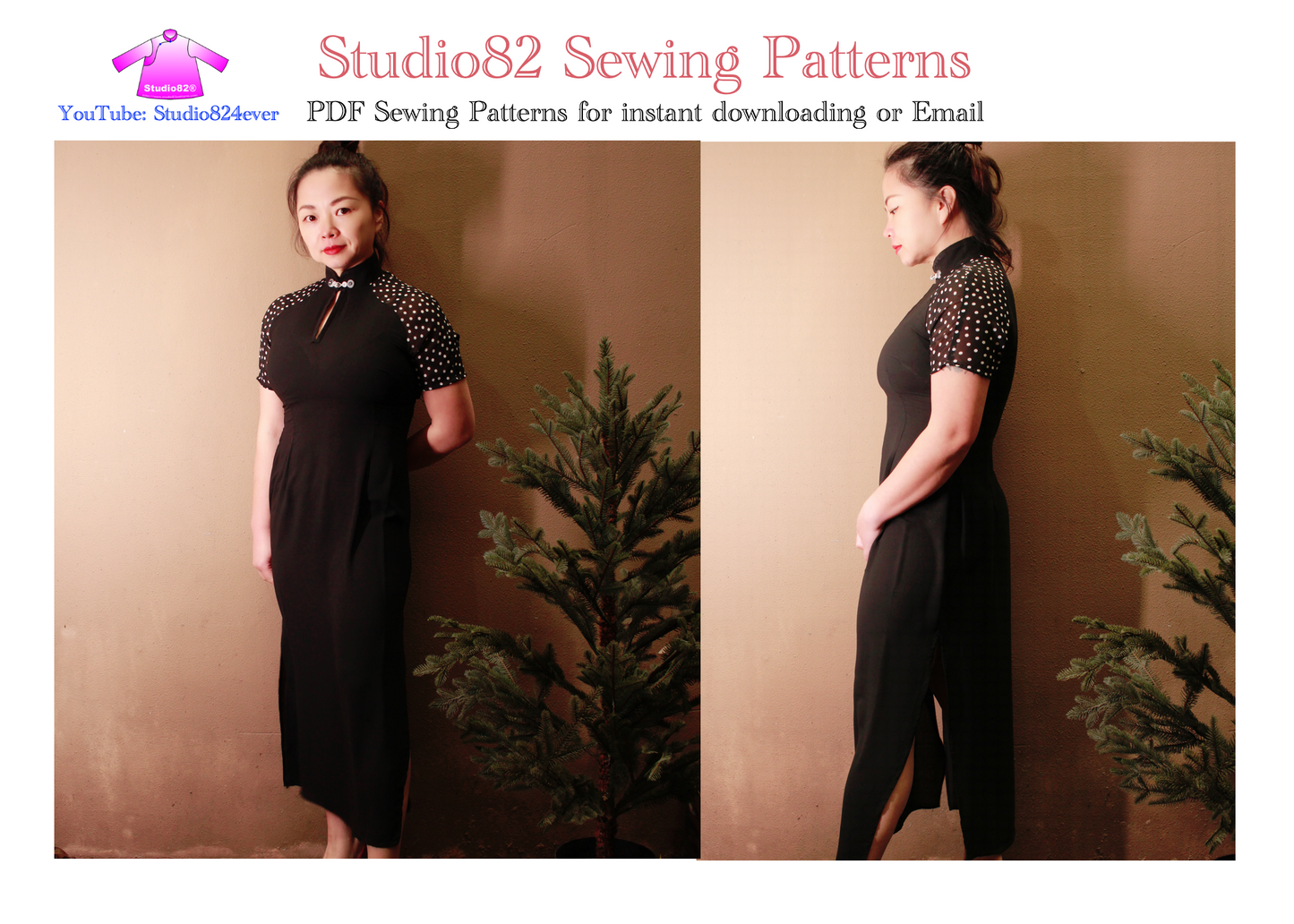 Authentic Morden Raglan Sleeves Cheongsam Sewing Pattern for instant download