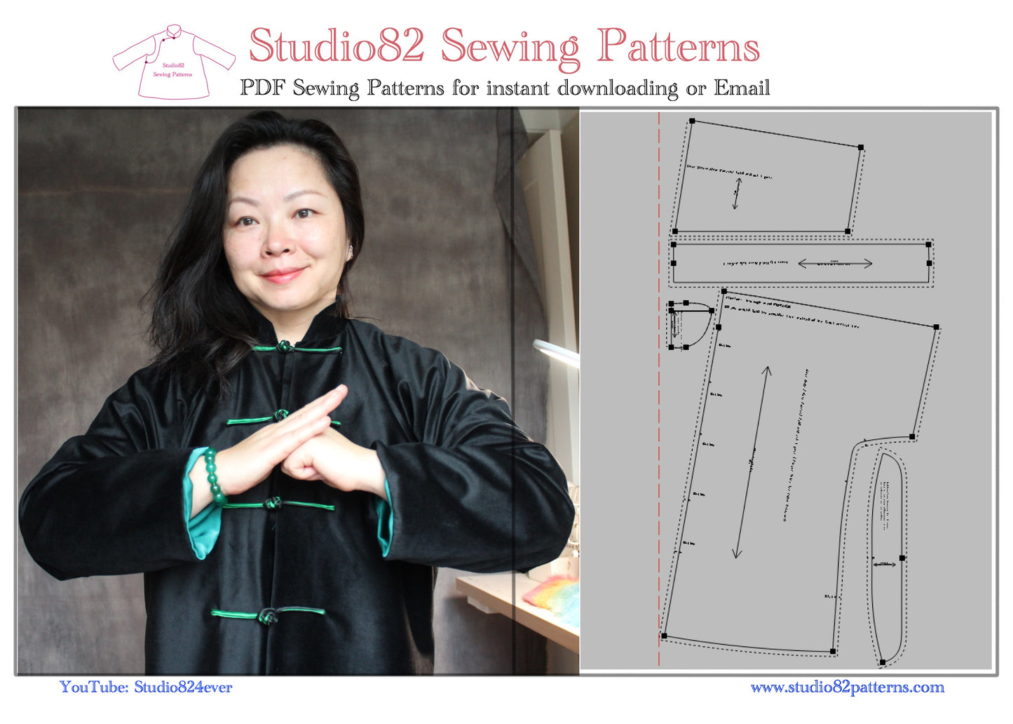 Digital Sewing Pattern of Tangzhuang Jacket/ Tang Suit/ Chinese Jacket for Women