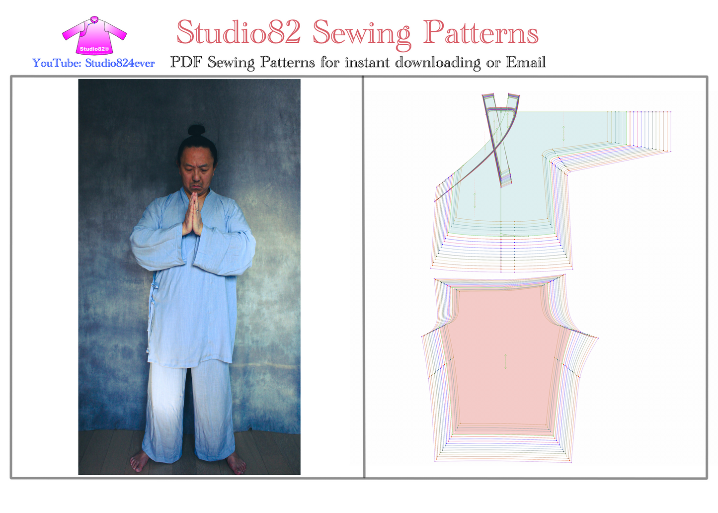 Shaolin Temple Warrior Monk Robe Digital Sewing Pattern / Kung Fu Robe PDF Sewing Pattern