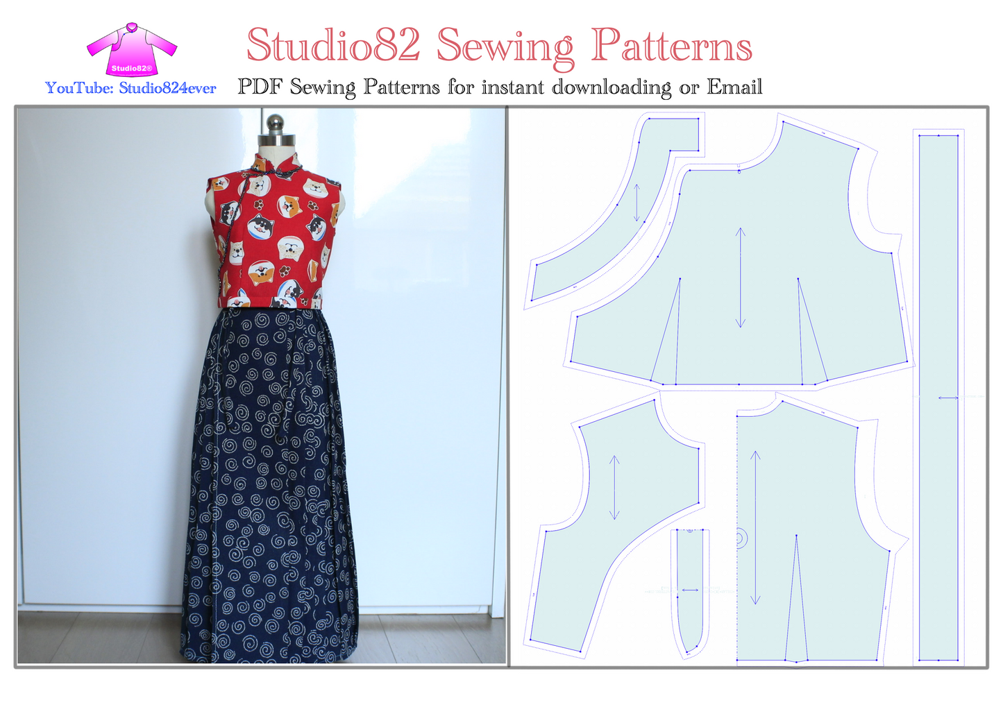 Digital Sewing Pattern of Oriental Charm Cheongsam Crop Top