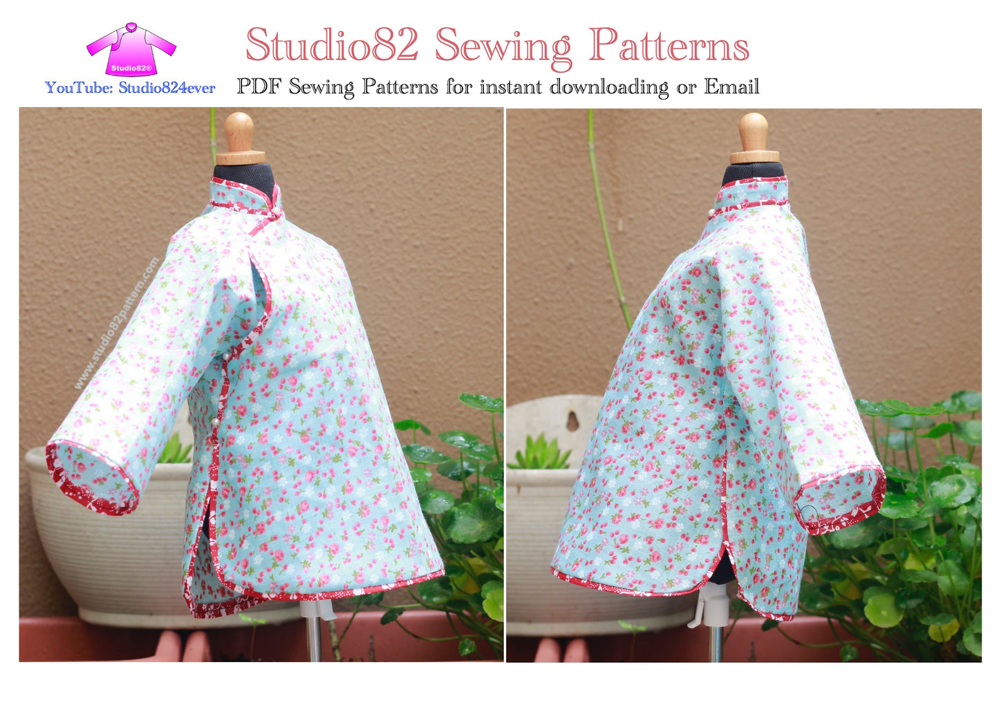 Traditional Chinese Side-slit Qipao (Cheongsam) Top (One-piece Continuous Cut)&nbsp;