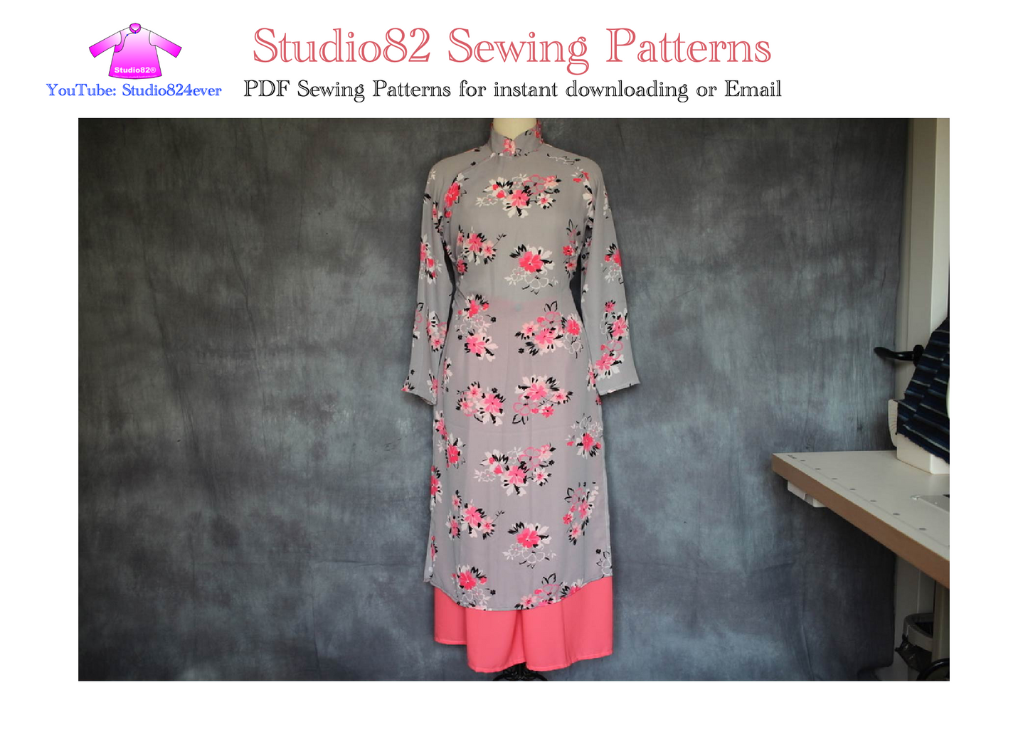 Raglan-Sleeve áo dài with diagonal placket and zipper PDF sewing Pattern