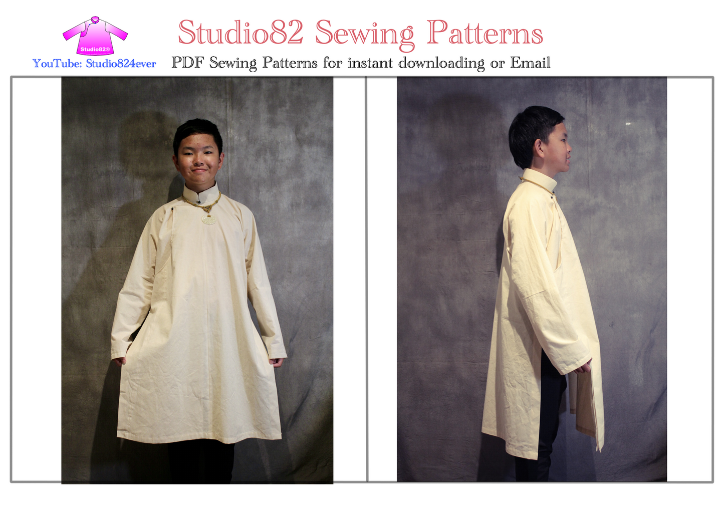 Digital Sewing Pattern: Men's Áo Ngũ Thân (Five-Panel Robe)