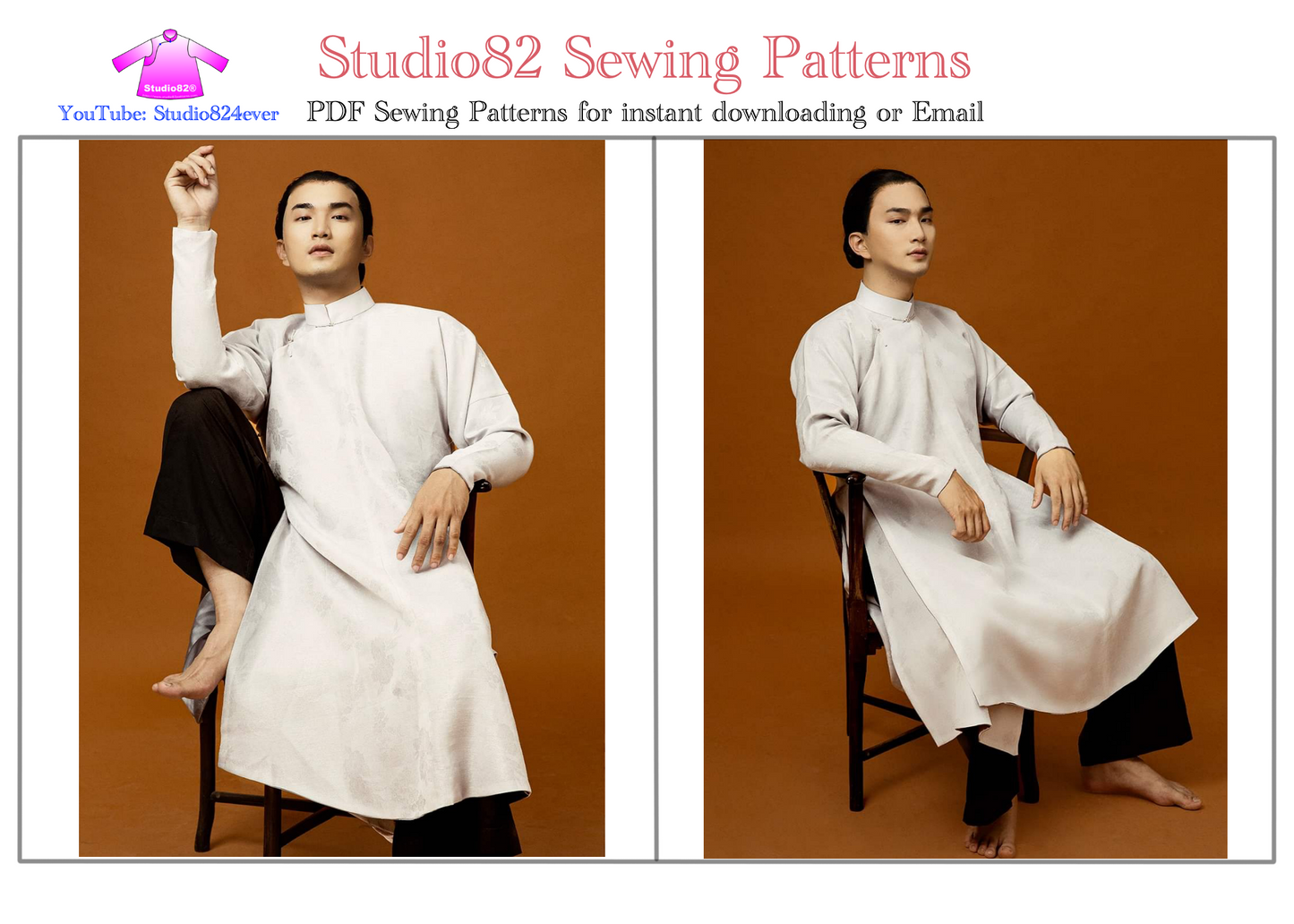 Digital Sewing Pattern: Men's Áo Ngũ Thân (Five-Panel Robe)