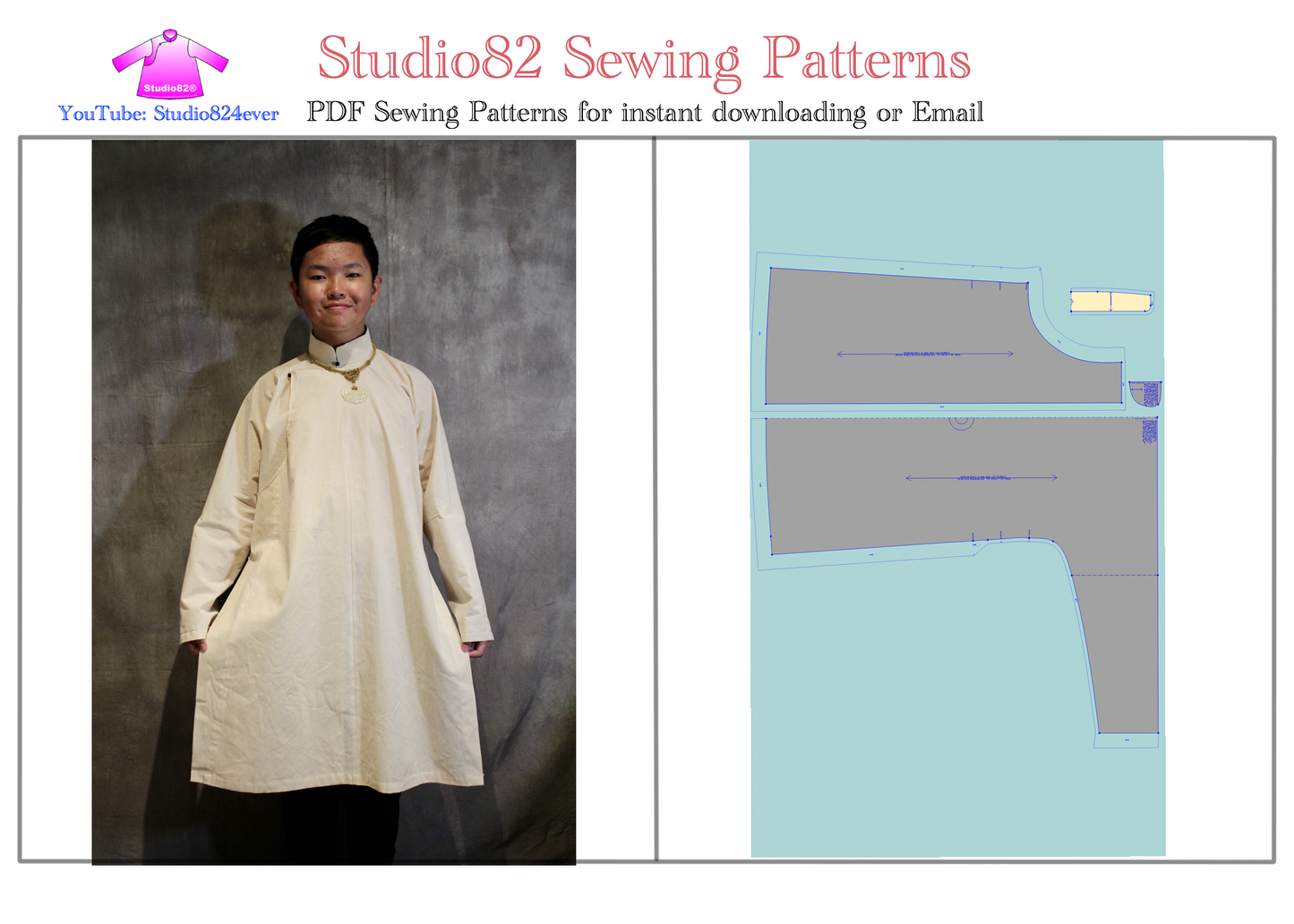 Digital Sewing Pattern: Men's Áo Ngũ Thân (Five-Panel Robe)