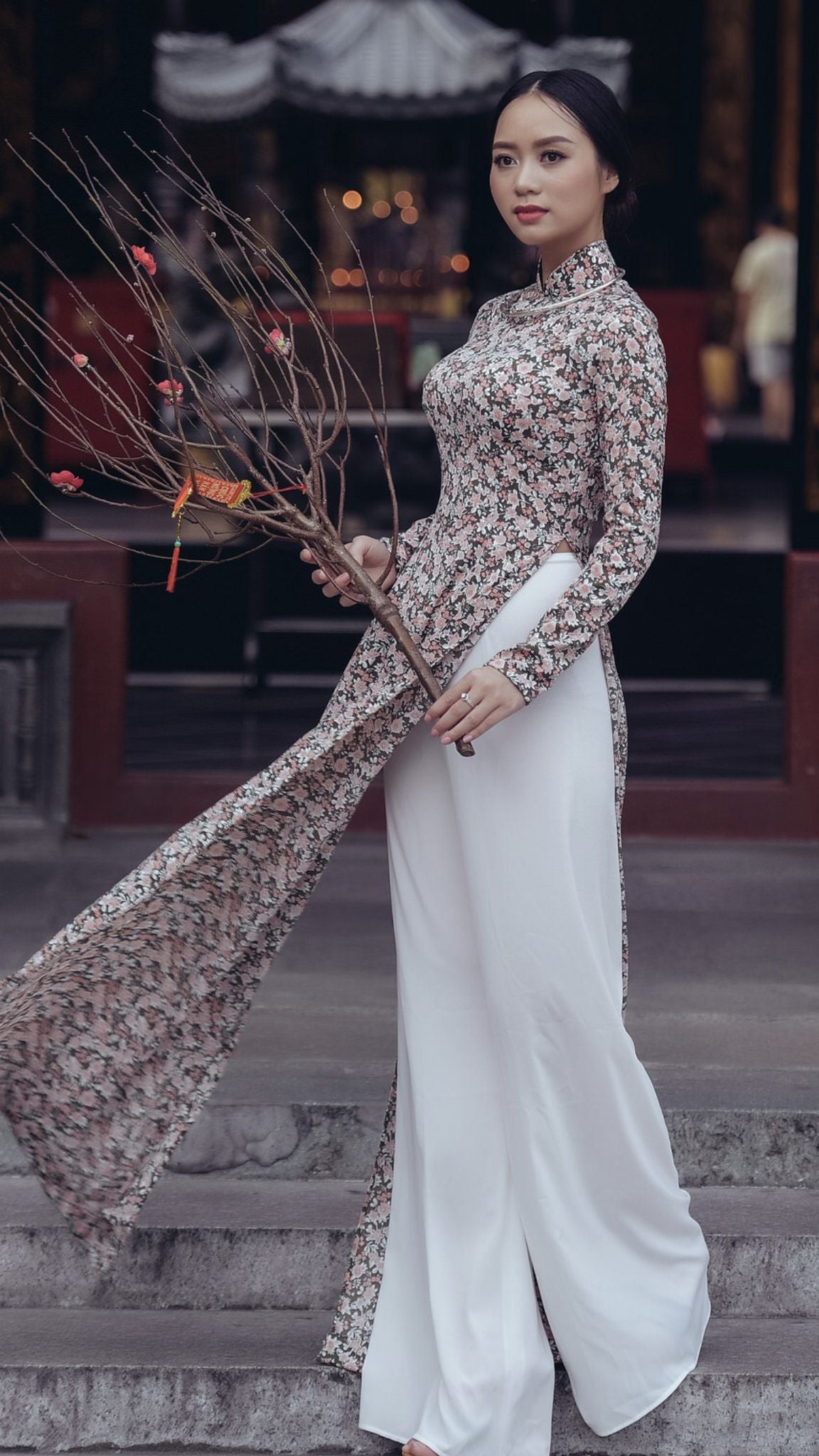 Raglan-Sleeve áo dài with diagonal placket and zipper PDF sewing Pattern