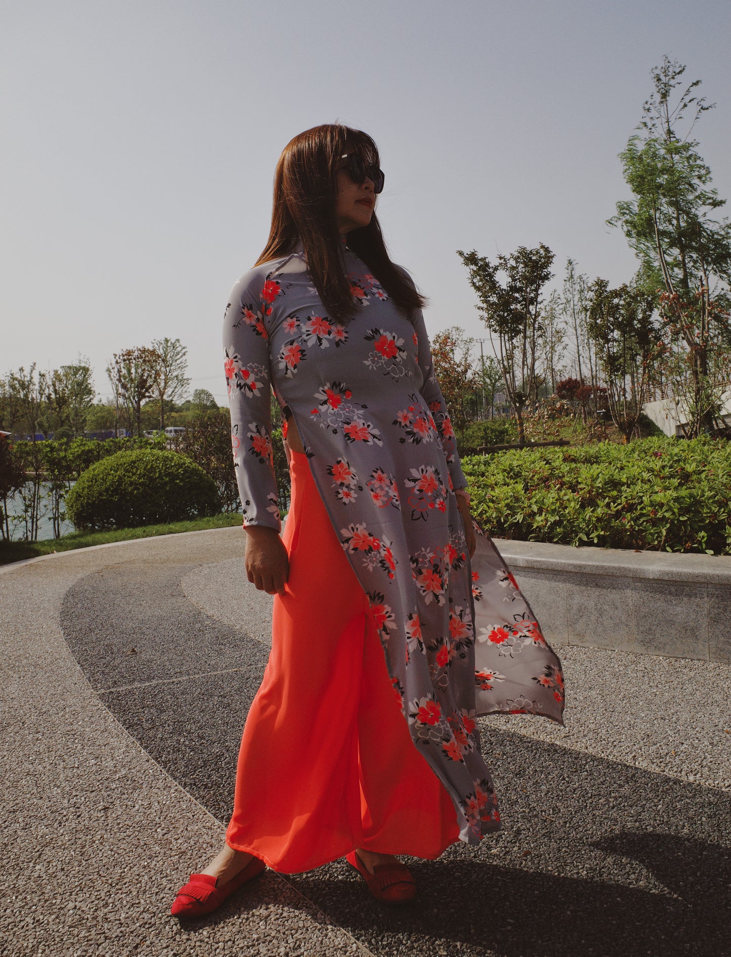 Raglan-Sleeve áo dài with diagonal placket and zipper PDF sewing Pattern